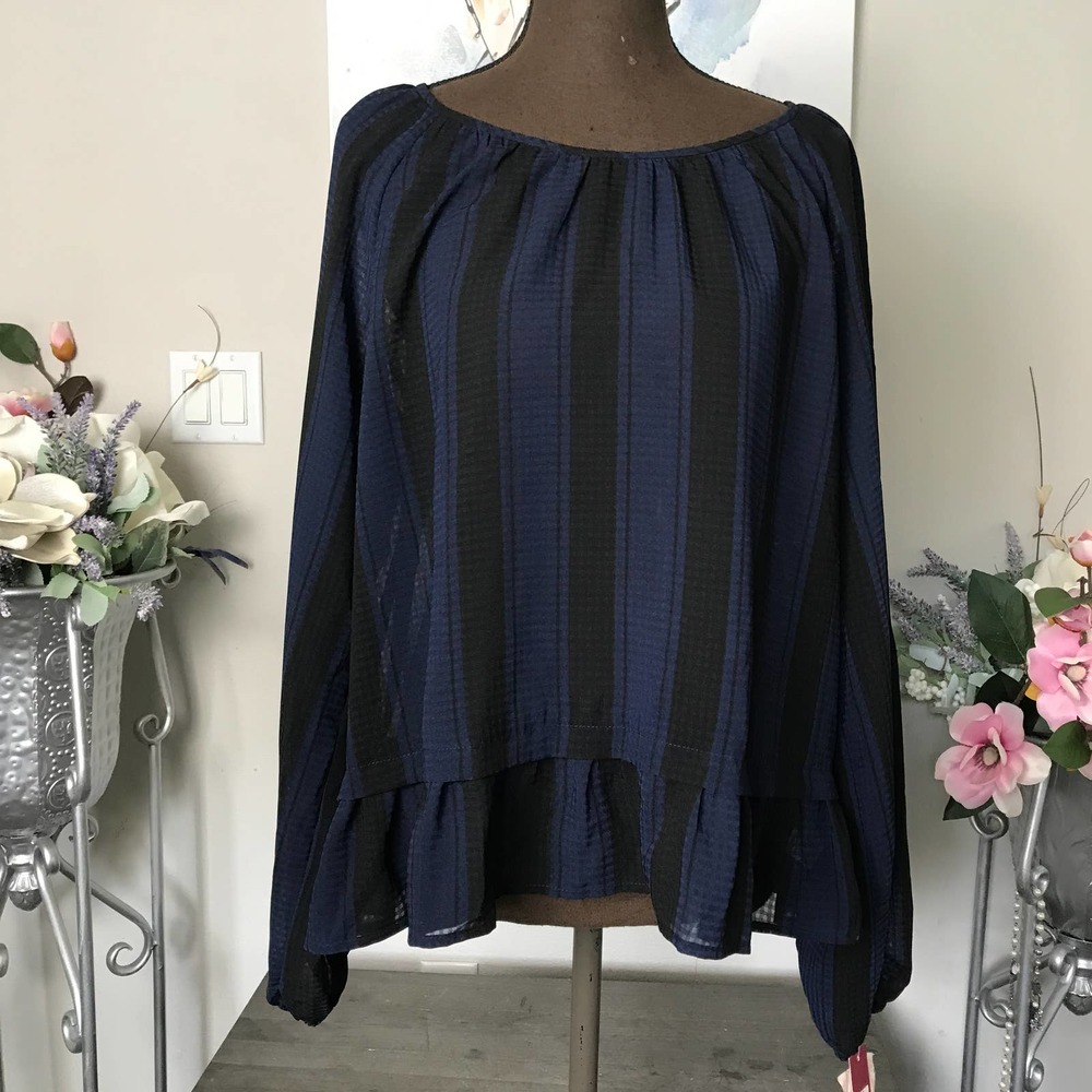 Merona Ebony Stripe Print Peplum Blouse XXL